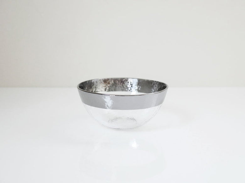 ダルトンのソーダガラスオーボボウル、銀メッキリム