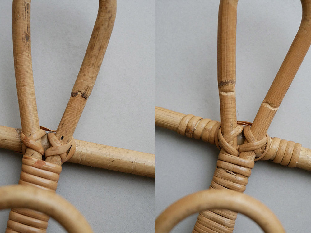 Creer製ユグラウォールハンガー、ラタンと革のデザイン