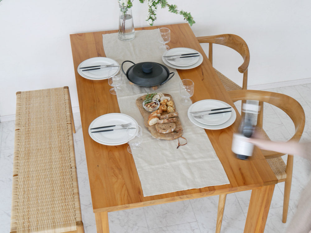 サンフラワーラタン製160cm幅チークダイニングテーブル