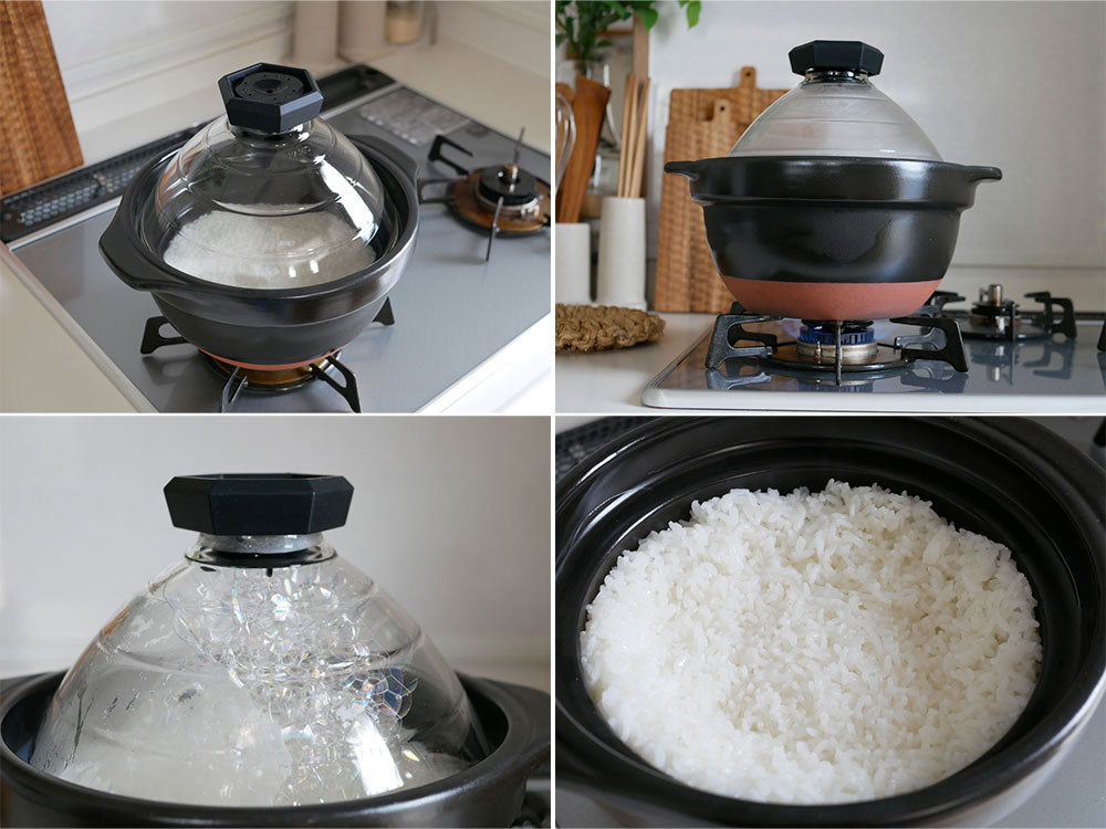 HARIO「雪平」ガラスフタ付きIH対応ご飯釜。ステンレスとアルミ製で1～3合炊き可能な調理器具