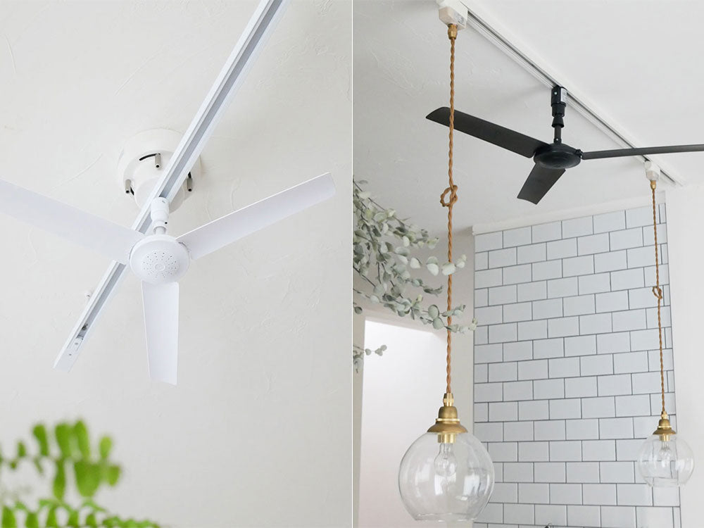 BRID（ブリッド）製ダクトレールファン DCプラス Φ50。直径50mmのABS製ファンがダクトレールに取り付けられている様子