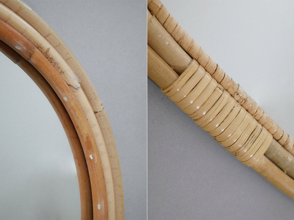 クレエ製ラタンリーフミラー、四つのフック付き