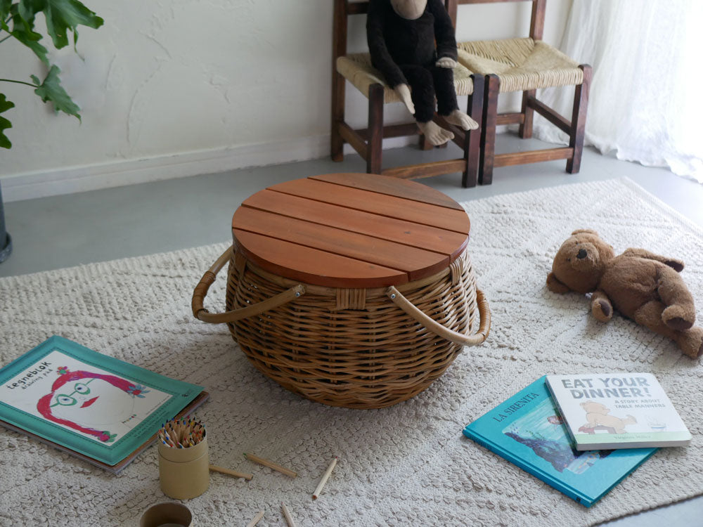 Creer/クレエ】ラタンの蓋がテーブルになるバスケット【受注生産品