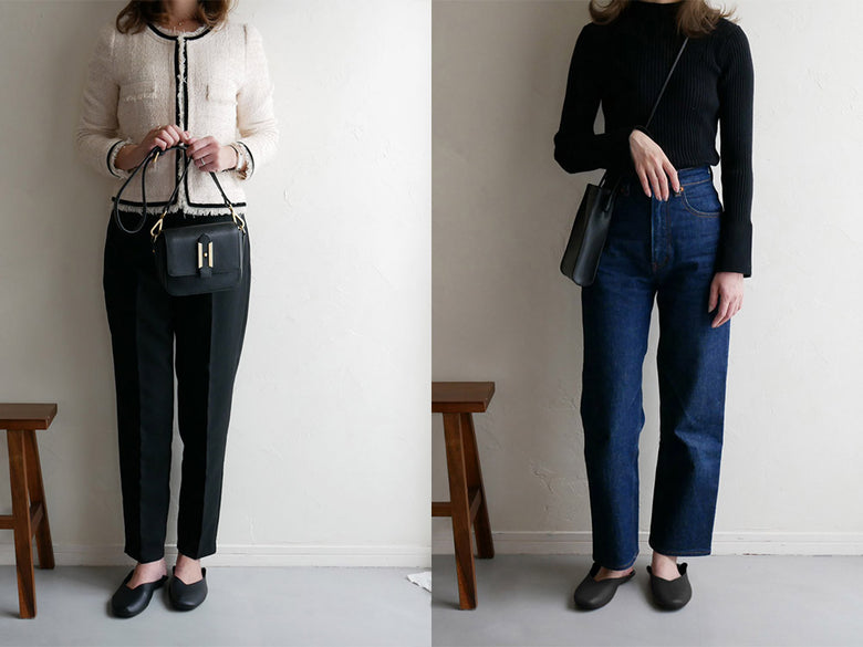 パラデックのレ プリエ ノイエ携帯スリッポン。デニムとレザーを組み合わせたファッショナブルなデザインで、ベルトやポケットが特徴的なスタイリッシュなバッグ。