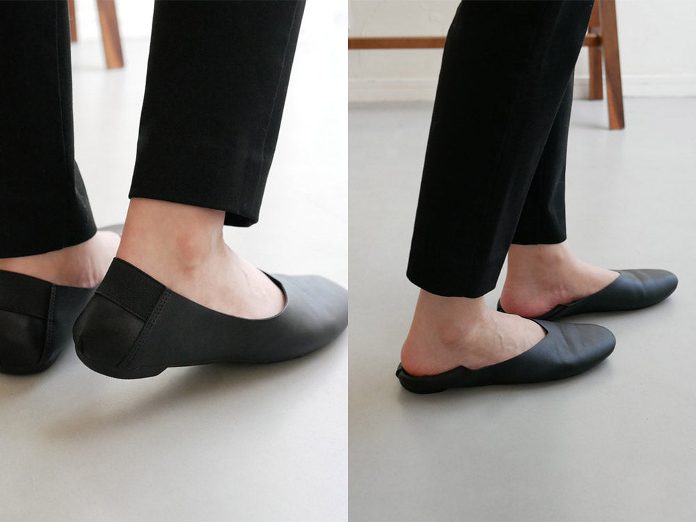 パラデック【レ プリエ ノイエ】のレザー製バレエフラット携帯スリッポン