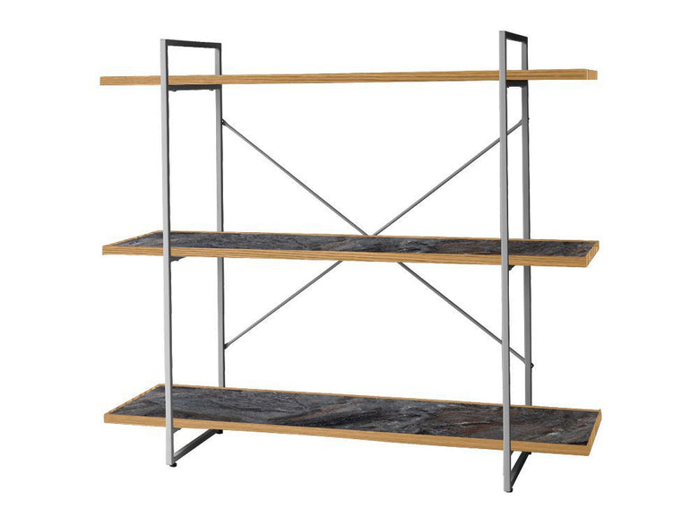 adepeche POLオープンシェルフのスチールフレームとオーク無垢材を使用した3〜5段のオープン本棚