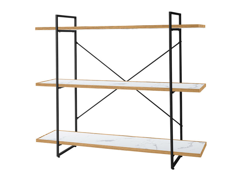 アデペシュのPOLポルオープンシェルフ、スチール焼付け塗装のフレームとオーク無垢材オイル塗装の棚を備えたモダンなデザインのオープンシェルフ