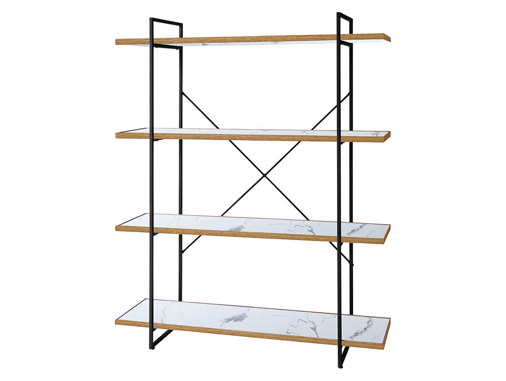 アデペシュPOLポルオープンシェルフのスチールフレームに並ぶ複数の木製棚が配置された収納棚の画像