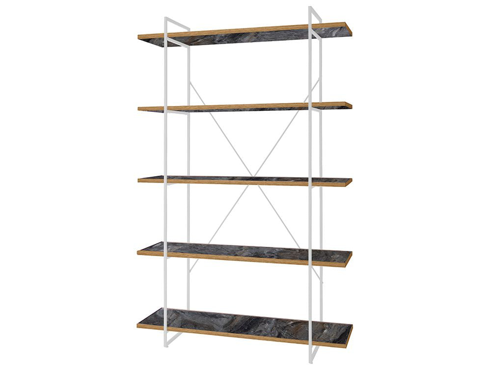 アデペシュのPOLオープンシェルフ、スチール焼付け塗装フレームとオーク無垢材の棚を備えたオープン型収納ラック