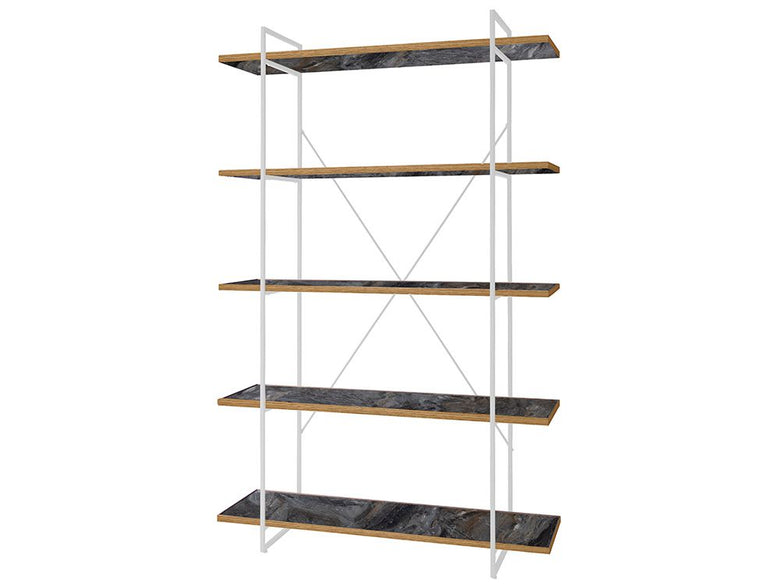 アデペシュのPOLオープンシェルフ、スチール焼付け塗装フレームとオーク無垢材の棚を備えたオープン型収納ラック