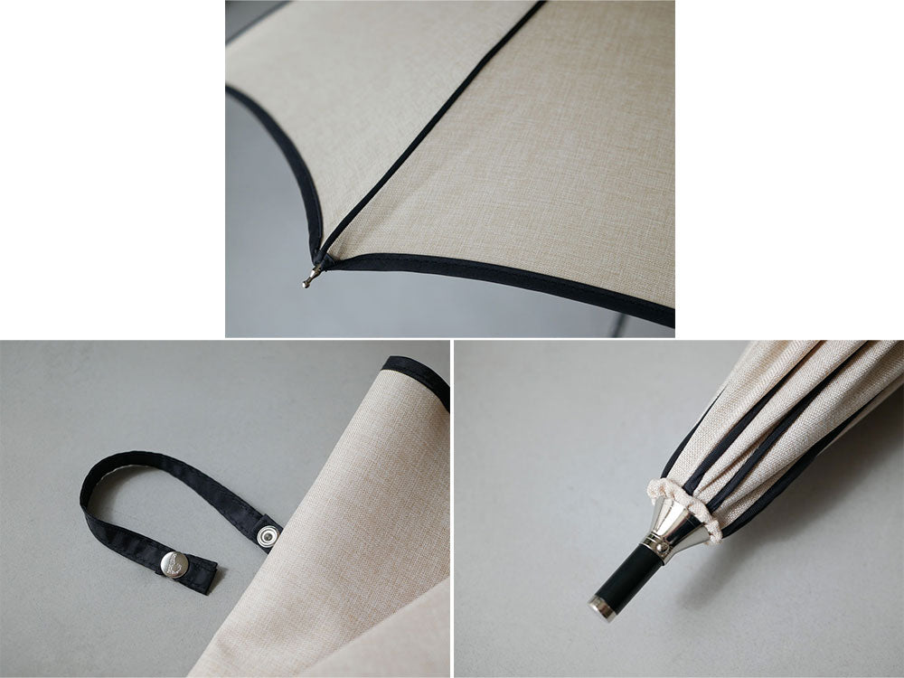 【because/ビコーズ】プレーンパイピングのシルバーストラップ付き晴雨兼用傘
