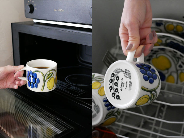 アラビア製パラティッシのカラフルな磁器ティーカップとソーサーのセット