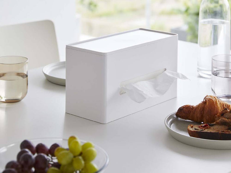 スマート両面ティッシュケース。ABS樹脂とシリコーン素材の蓋付きで、一般的なサイズのティッシュボックスを2個収納できる家庭用紙製品ホルダー