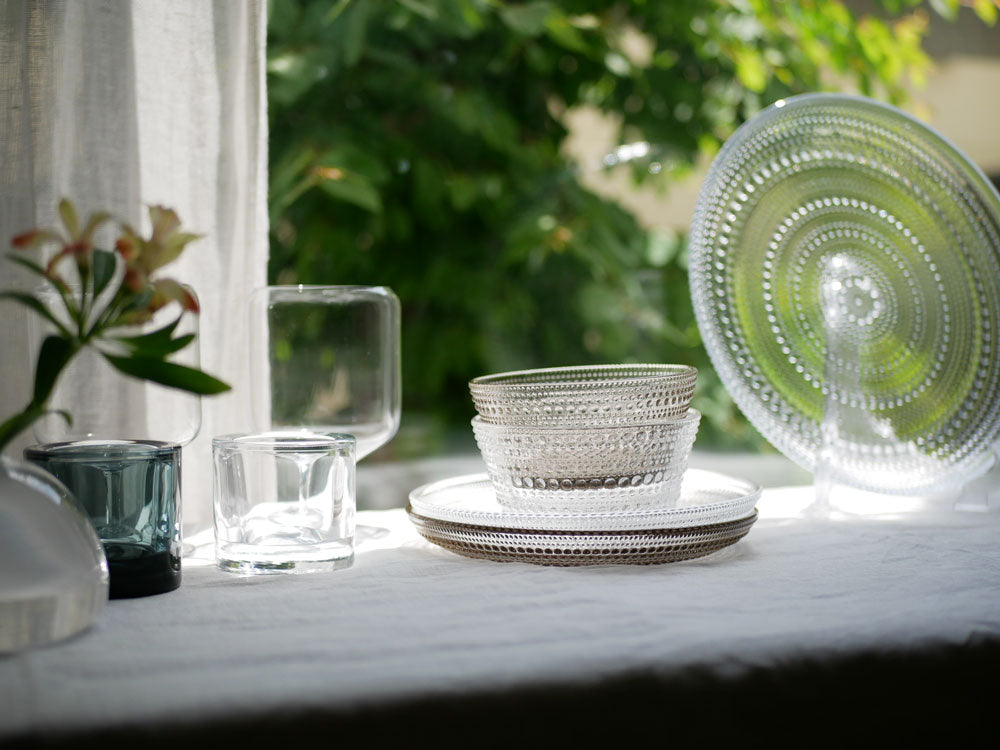 フィンランド製イッタラのカステヘルミ無鉛ガラスボウルとプレートのダイニングウェアセット