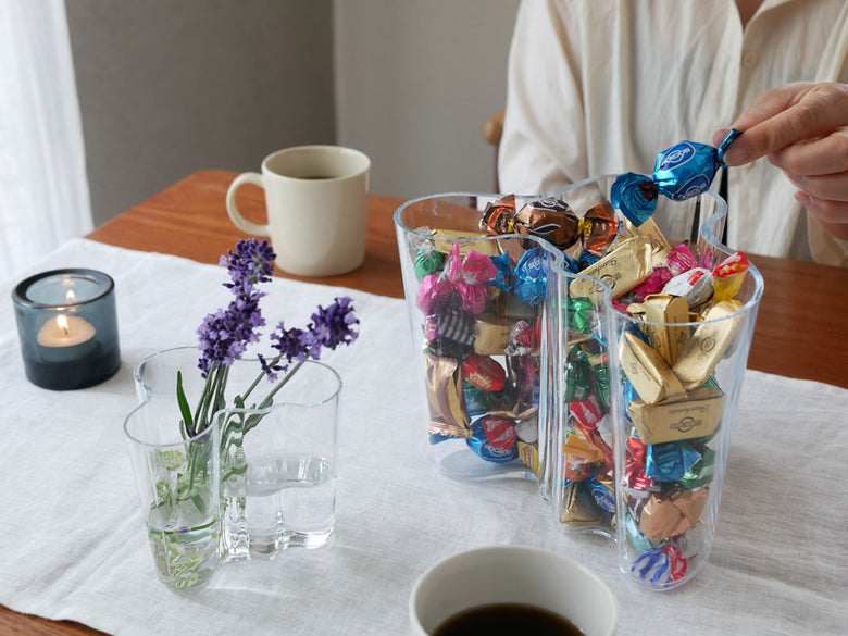 フィンランド製無鉛ガラスのイッタラ アルヴァ・アアルト コレクション ベース、サイズ95mm、120mm、160mm展開