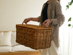クレエの皮付きラタン製運べる収納バスケット