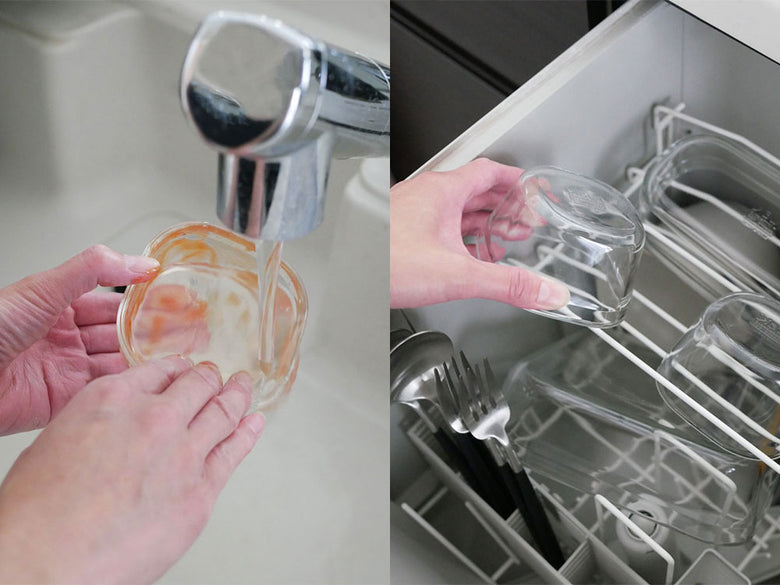 イワキのパック&レンジ システムセット、耐熱ガラス製の各サイズキッチン収納容器が整然と並んでいる写真