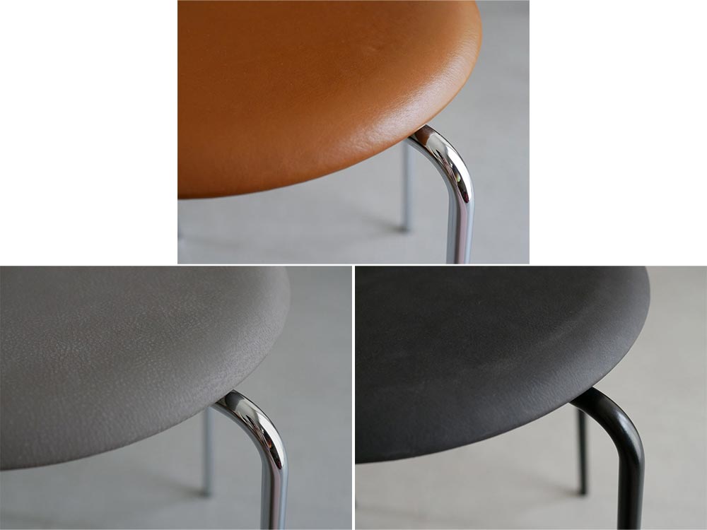 フリッツ・ハンセンのDOTスツール、グレーの木製シートとクローム仕上げの金属ベースを持つモダンなデザインの椅子