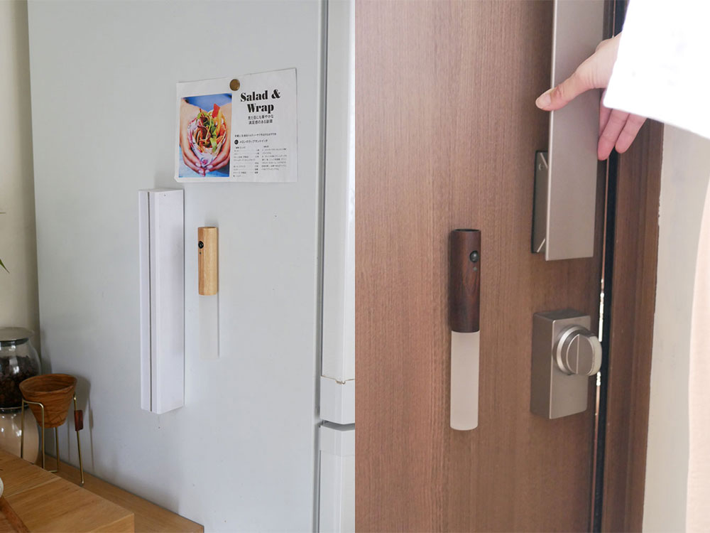 木製とアクリル製のオプトスティックセンサーライトのドアハンドル