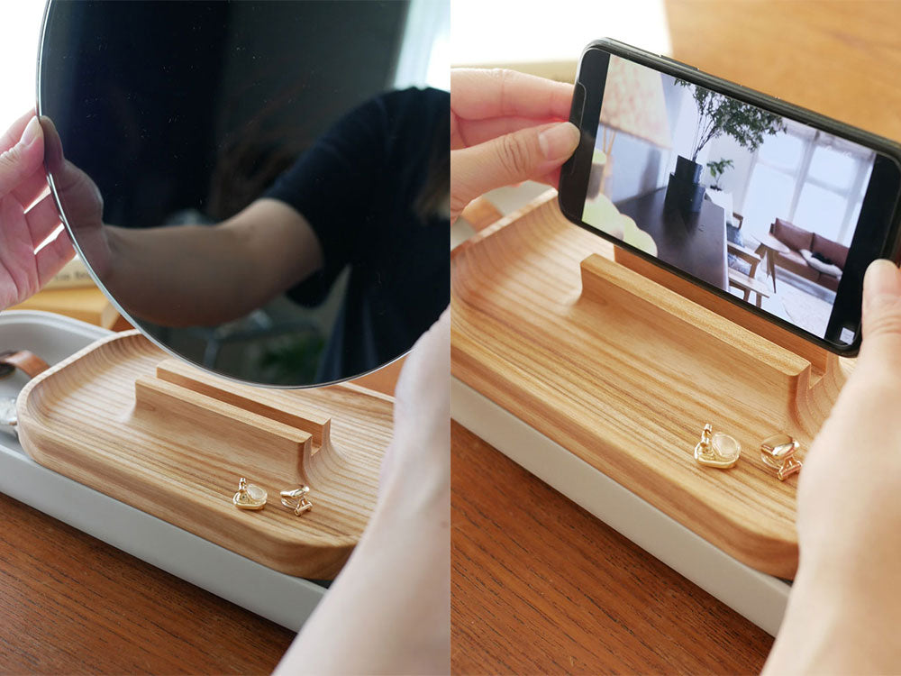 フリッツ・ハンセン製SLIDEテーブル、コンクリートとアッシュ材、ミラーが組み合わさったデザイン、サイズW44cm×D14.3cm×H29.8cm