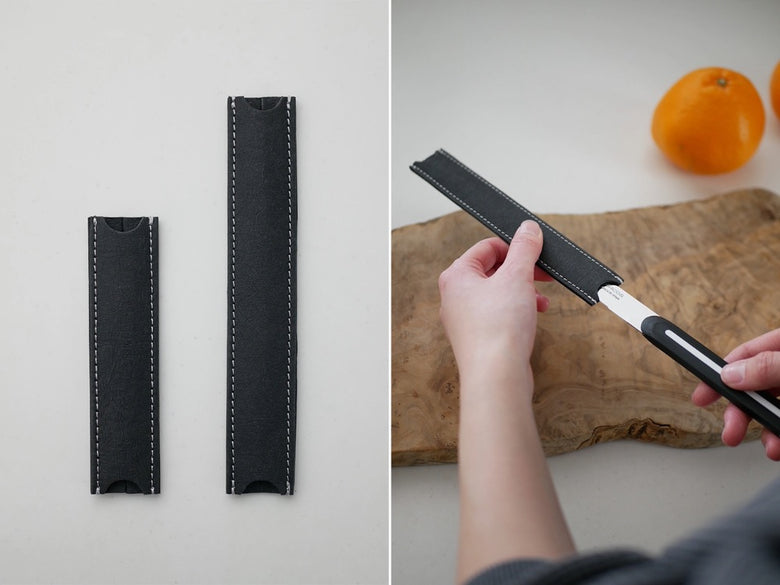 アルコス製のステンレススチールテーブルナイフと専用セルロースカバーのセット。包丁代わりに使用可能なデザイン。