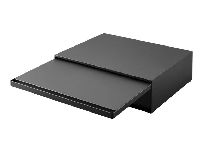 銀色仕上げのツーウェイキッチン家電下引き出しとスライドテーブルを備えたプライウッド風コーヒーテーブルデザイン