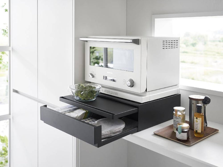 【tower/タワー】ツーウェイ キッチン家電下引き出しとスライドテーブルを備えたタワー型キッチン家電収納ユニット