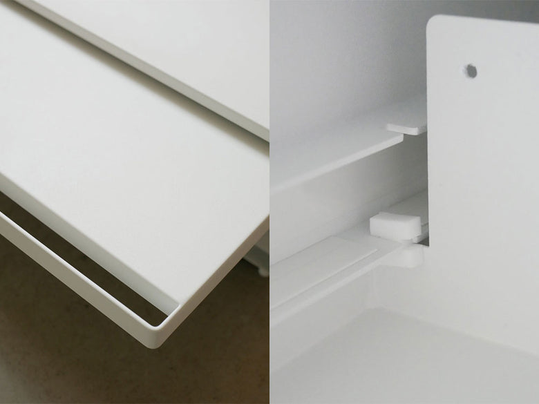 ツーウェイ キッチン家電下引き出し＆スライドテーブルを備えた木製キャビネット、グレーとシルバーの仕上げ