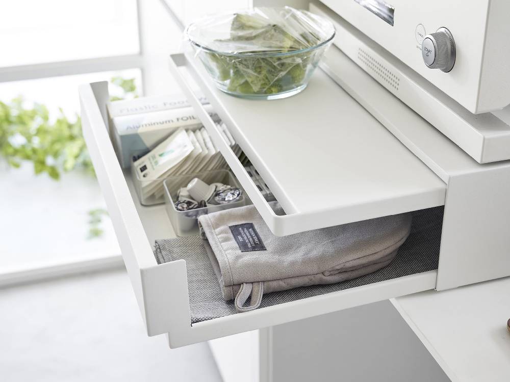 ツーウェイのシルバーキッチンキャビネット、引き出しとスライドテーブル付き