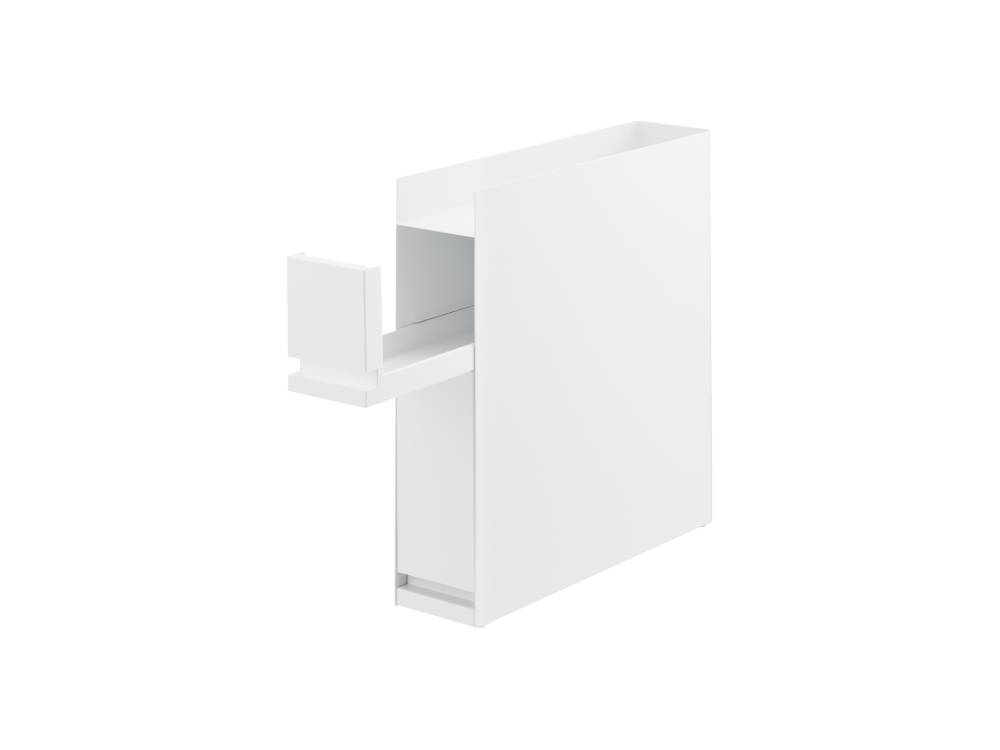 灰色のスチール製2段調味料ラック、下段に引き出し、上段に棚が配置されたデザイン