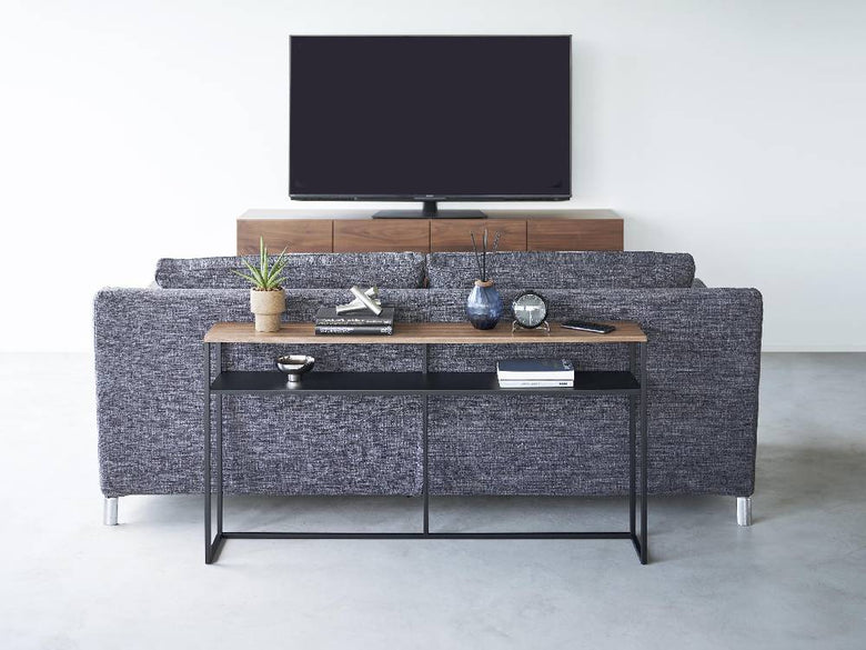 tower/タワー ソファー裏コンソールテーブル、スチールと天然木の棚付きデザイン、クッション4個付属