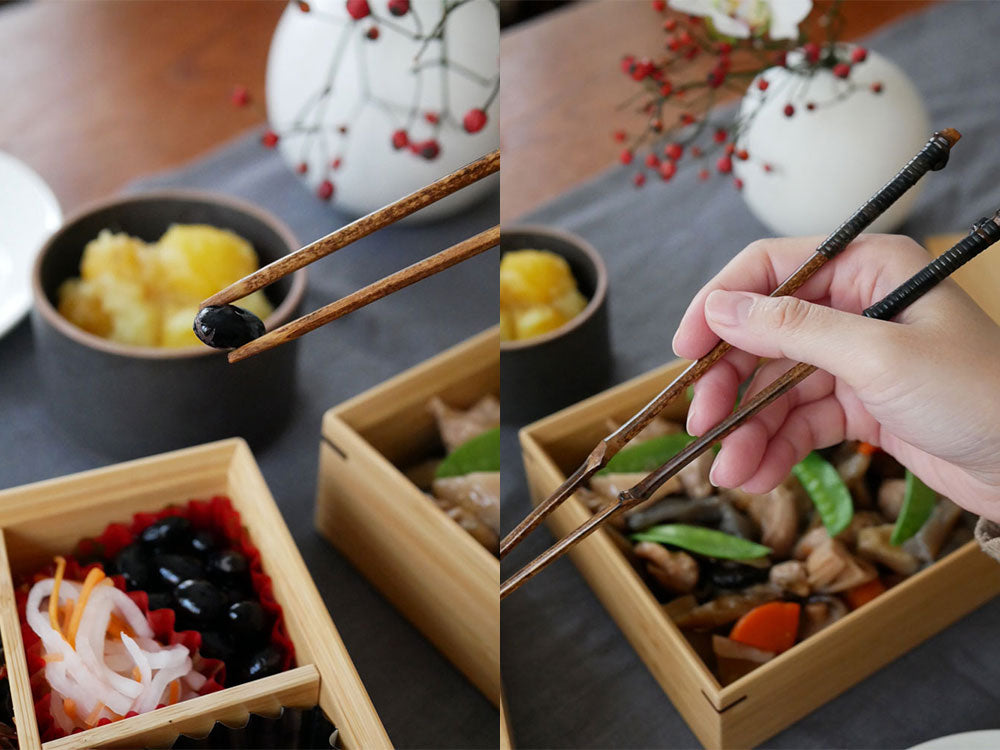 公長斎小菅のおもてなしが華やぐ黒竹取り箸が並んだ上品な食卓の画像