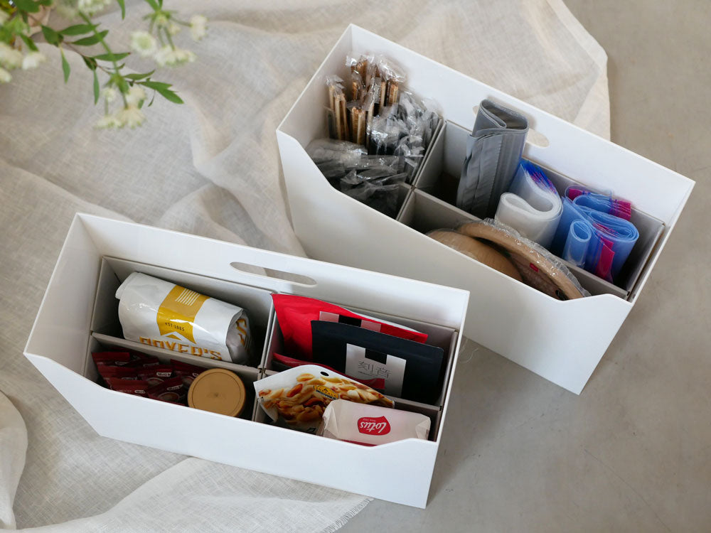 持ち運び可能なインナー付き収納ボックスの段ボール包装とプラスチック素材を使用したパッケージデザイン