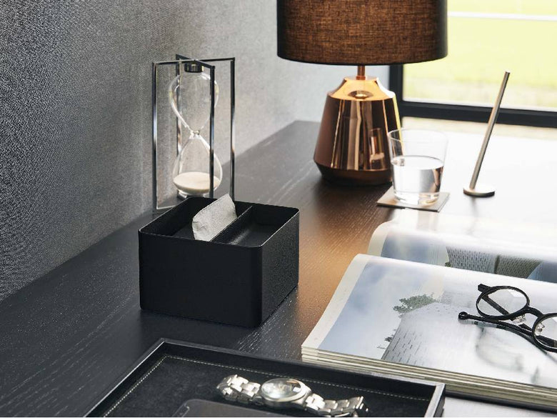 tower/タワー蓋付きハーフティッシュケース、シルバー製スチールボックス