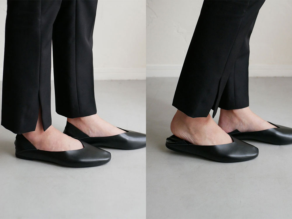 合成皮革とゴム底を使用した、足元を美しく見せるレディースバレエフラットスリッポン