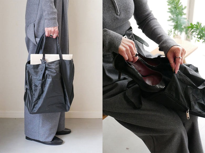 Hinata Lifeの【足がキレイにみえる携帯スリッポン】用黒と灰色のファッションショルダーバッグ、ポケット付き