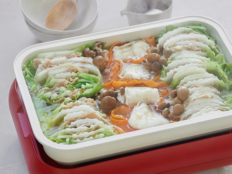 【recolte】丸洗いできるコンパクトなセラミックスチーム深鍋と蒸しプレートのセット