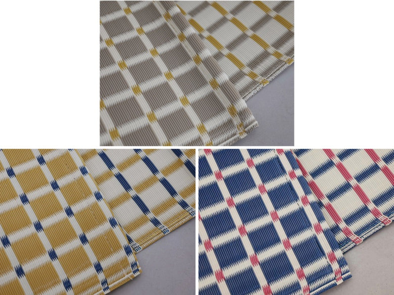 畳風のチェック柄が特徴的なシセイ洗えるレジャーマットを広げた状態の画像