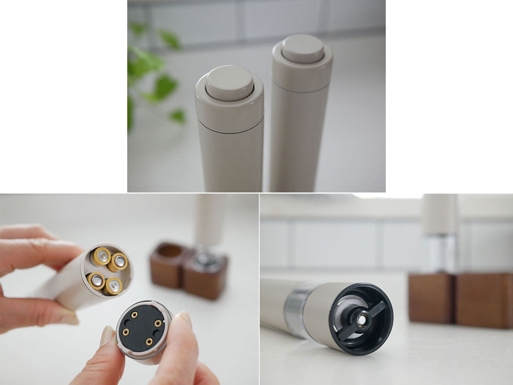 レコルト製アカシアスタンド付き電動ソルト＆ペッパーミル