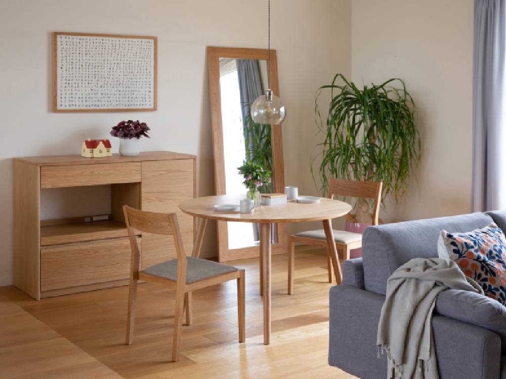 高野木工 MALLOON ダイニングテーブル、ホワイトオークまたはウォルナットの無垢材を使用したシンプルでモダンな木製テーブル