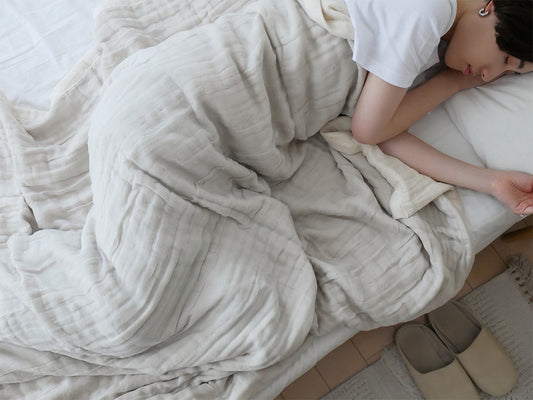 ココマニの1年中使えるとろサラ5重織ガーゼケット シングルサイズ グレージュ色