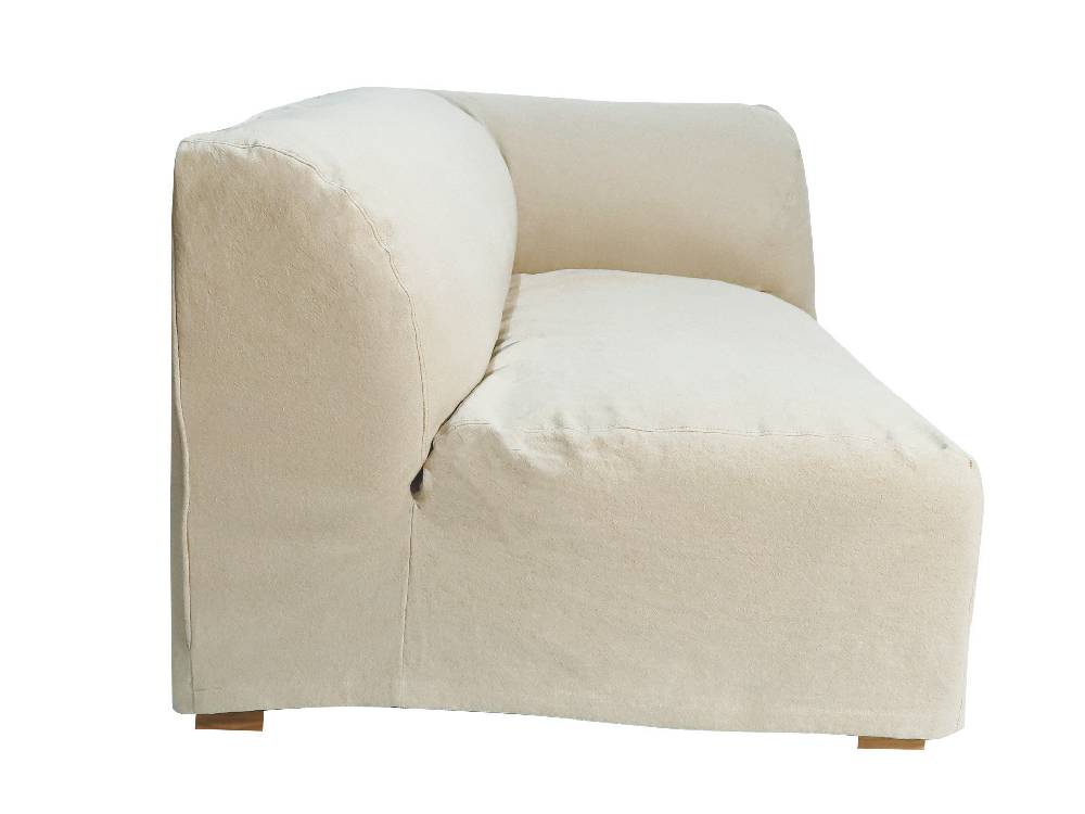 adepeche（アデペシュ）のフレンチリネンソファ。リネン生地と木製フレーム、アッシュ無垢材の脚が特徴です。