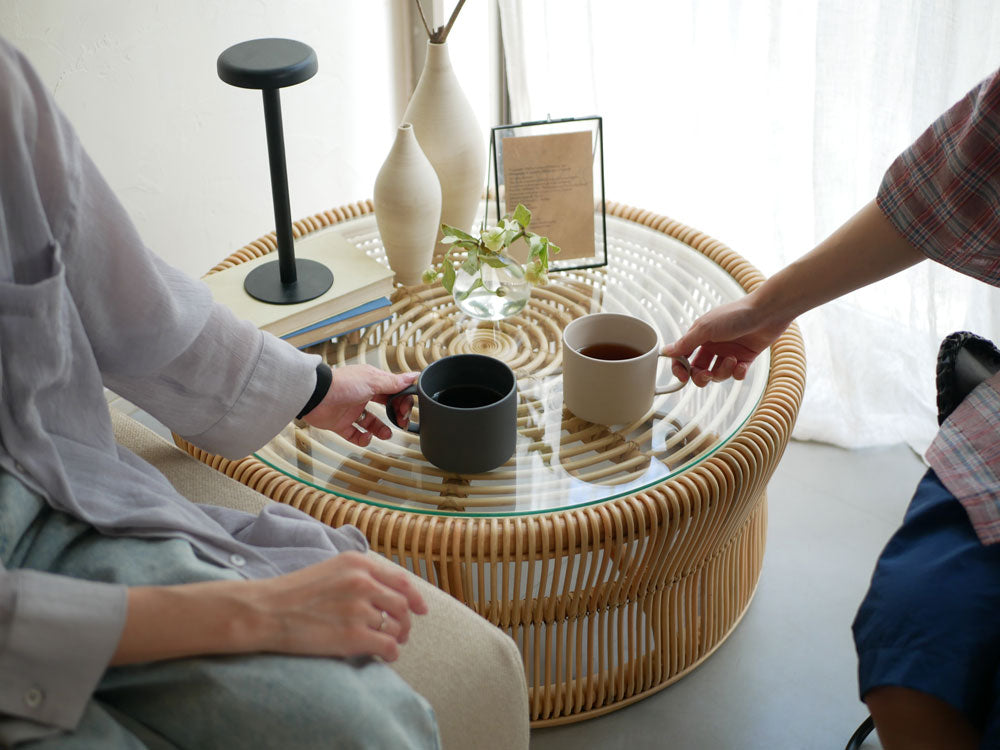 Sunflower Rattan/サンフラワーラタン】ラタン×ガラスのローテーブル