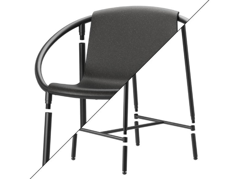 【Umbra/アンブラ】リンゴ カウンタースツール。鋼鉄とアルミニウム製のグレーアウトドア用金属チェア。