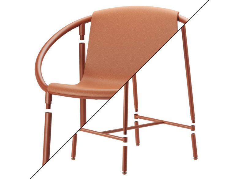 スチールフレームと木目仕上げの座面を持つ「Umbra/アンブラ」リンゴカウンタースツール