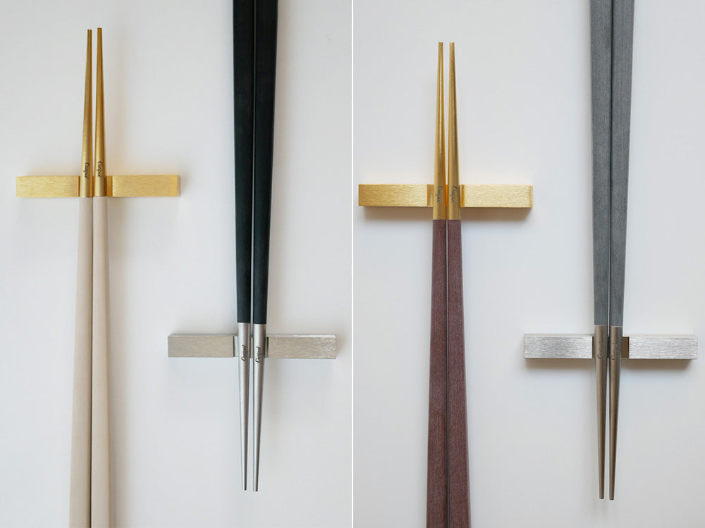 クチポール KUBE ブラウンゴールドお箸セットと箸置きの写真