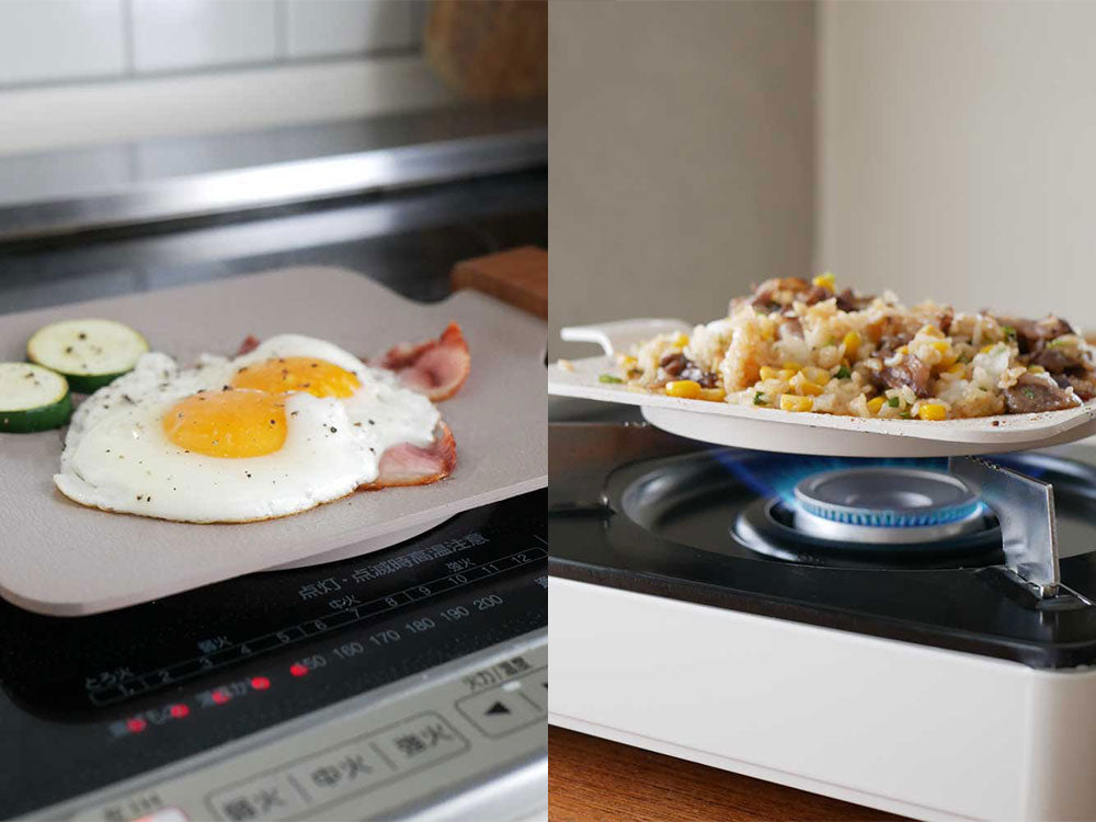 ガスコンロ上で調理中のドクターハウズ ソリッドミニグリルパン