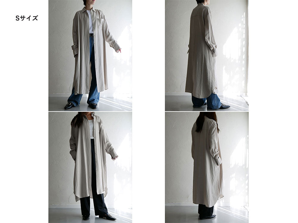 【Comore sun】シャツワンピースにオーバーコートを合わせた大人カジュアルなコーディネート