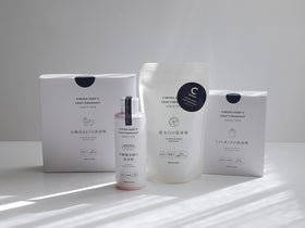 【木村石鹸】ずぼらセットのパッケージ。銀色のラベルが貼られたプラスチック製ボックスに複数の洗浄剤が収納されています