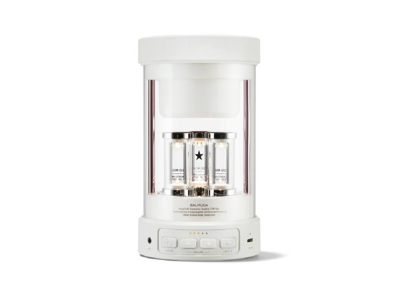 BALMUDA（バルミューダ）The Speakerの黒色モデルがスタイリッシュに配置された家庭用スピーカー本体の画像